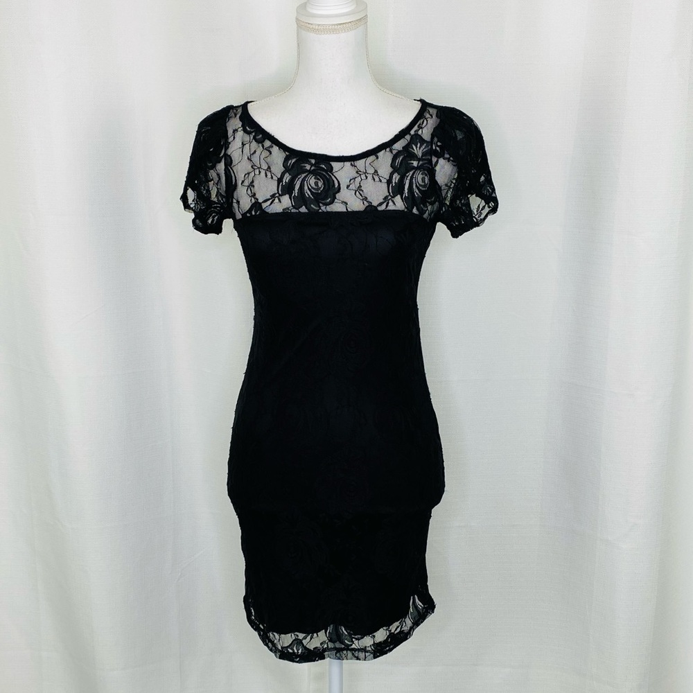 Easel Black Floral Lace Bodycon Mini Dress Size M